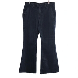 Daisy Fuentes Flare Jeans Womens 10 Raw Rinse‎ Dark Wash Trousers Wide Leg
